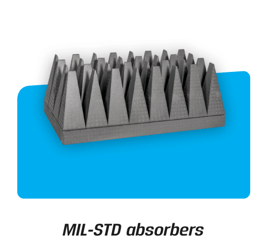 Product photo of assembled MIL-STD absorber consisting of baseplate with 32 tapered section installed