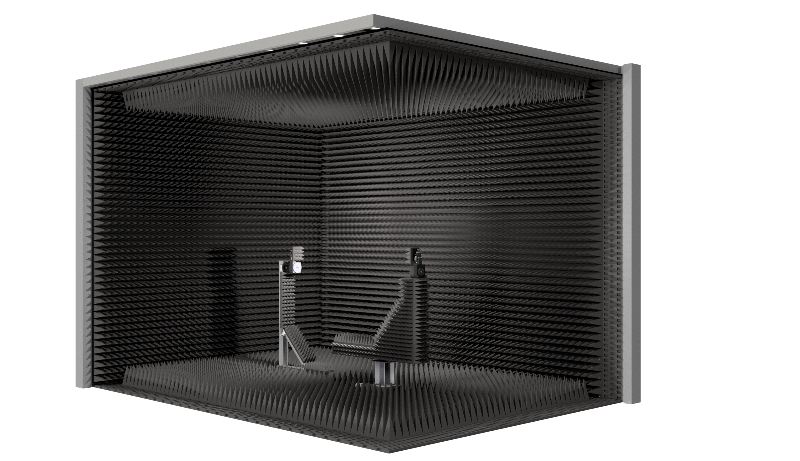 Rendered image of antenna test chamber including DMAS RF absorbers and SNF scanner.