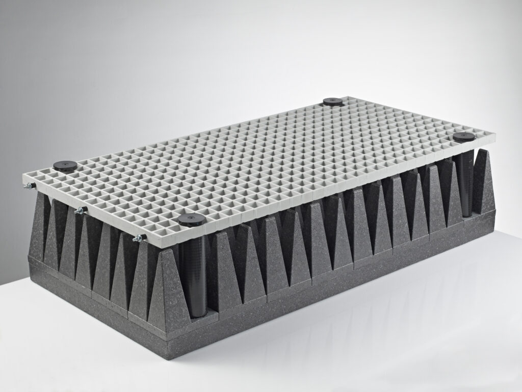 DMAS Walkway Absorber with reinforced grid for easy AUT access in full anechoic chambers.